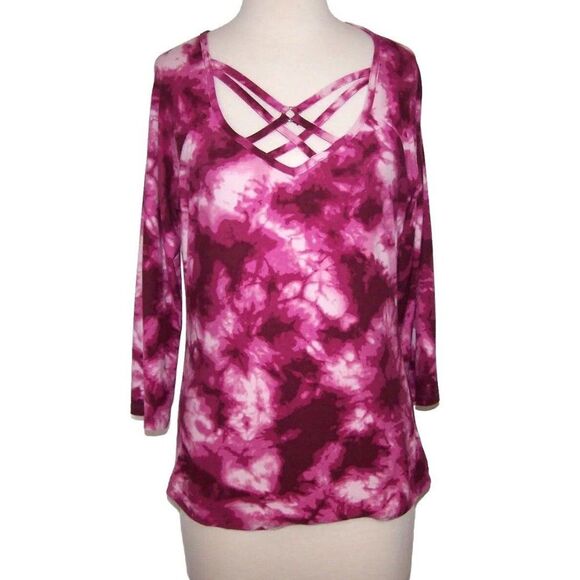NOBO No Boundaries Shirt Top Butter Soft XL 15-17 Juniors Strappy Purple Tie Dye - Picture 1 of 10